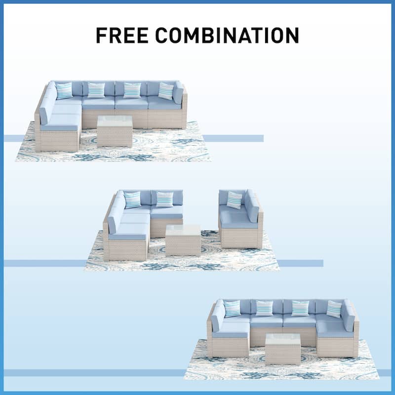 COSIEST 7-Piece Outdoor Patio Sectional Wicker Sofa With Coffee Table