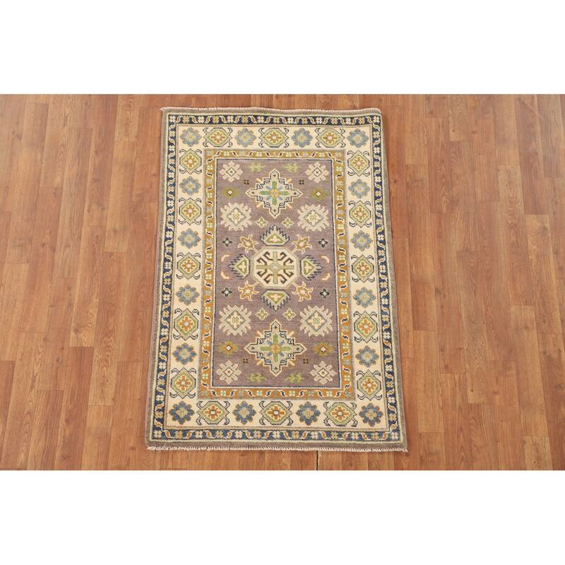Geometric Brown Kazak Oriental Accent Rug Handmade Wool Carpet - 2'9" x 4'2"