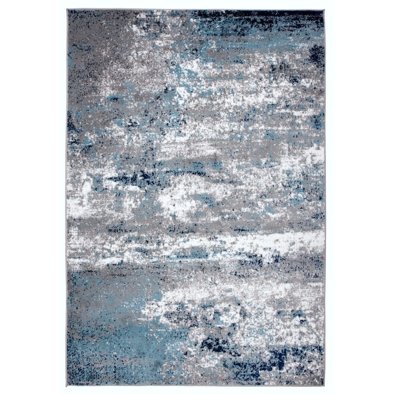 World Rug Gallery Distressed Abstract Watercolor Area Rug - 2' x 3' - Blue