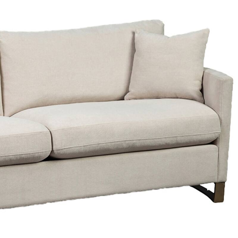 Fabric Upholstered Sofa with Metal Sled Base and Curved Armrests, Beige