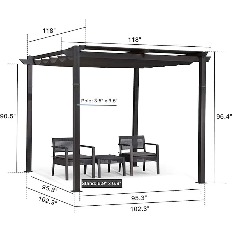 PURPLE LEAF Gazebo Outdoor Retractable Aluminium Grape Trellis Pergola with Extra Top Roof for Patio