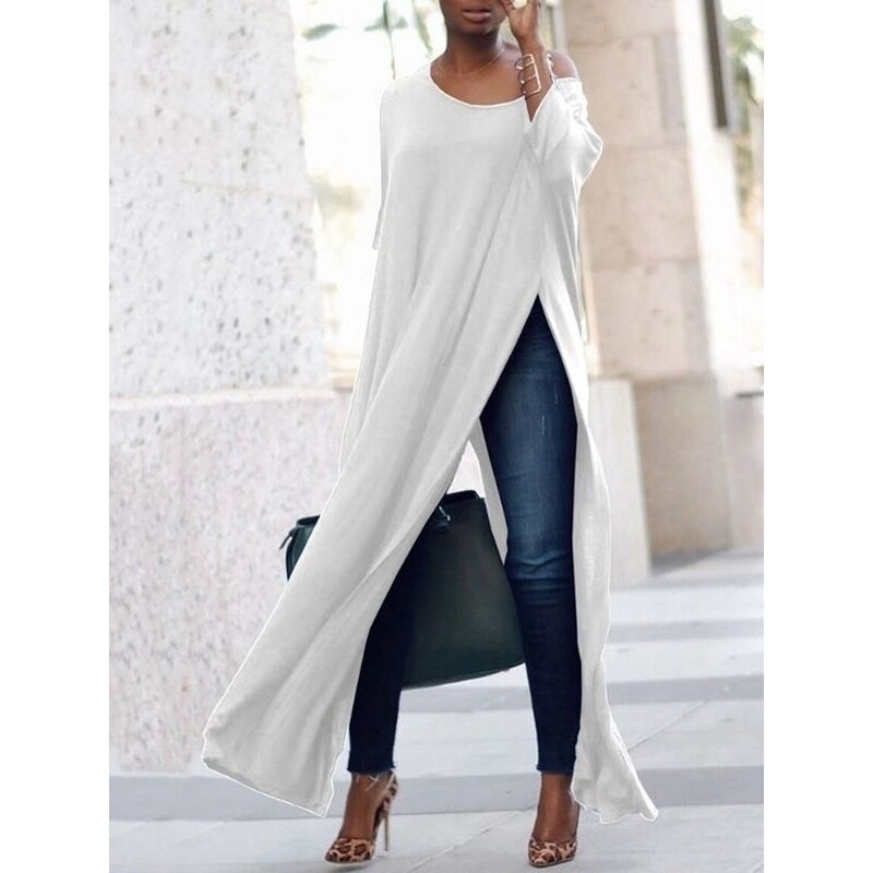 Simple Black White Split Side Loose Half Sleeve Long T Shirt Dresses Overstock