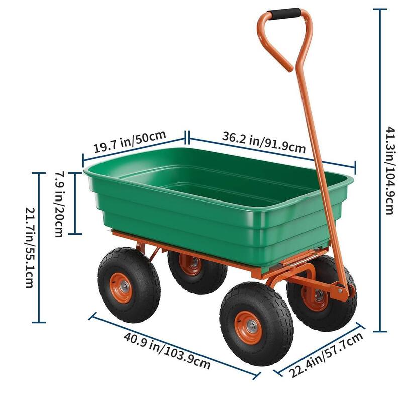 600 LBS Capacity Garden Cart, Heavy Duty Poly Dump Cart for Landscaping and Gardening