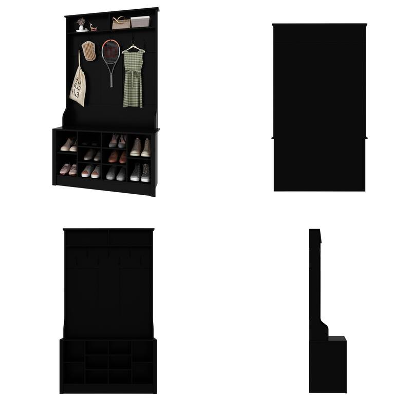 Coat Rack and Storage Bench Hall Tree with Shoe Rack for Entryway