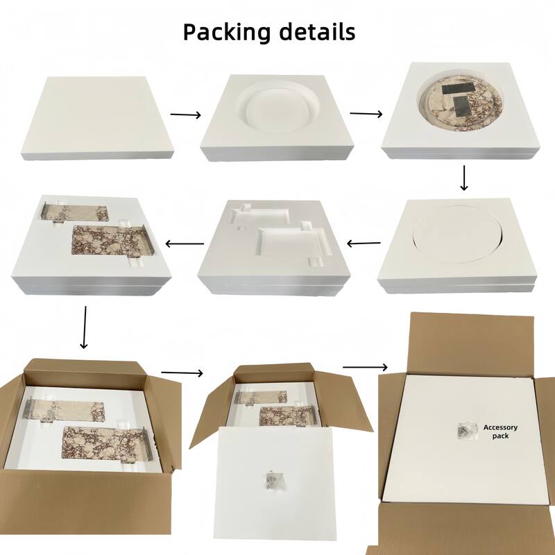 Roomfitters Round Marble Coffee Table, Natural Stone Side Table for Living Room, Solid Marble Accent Table