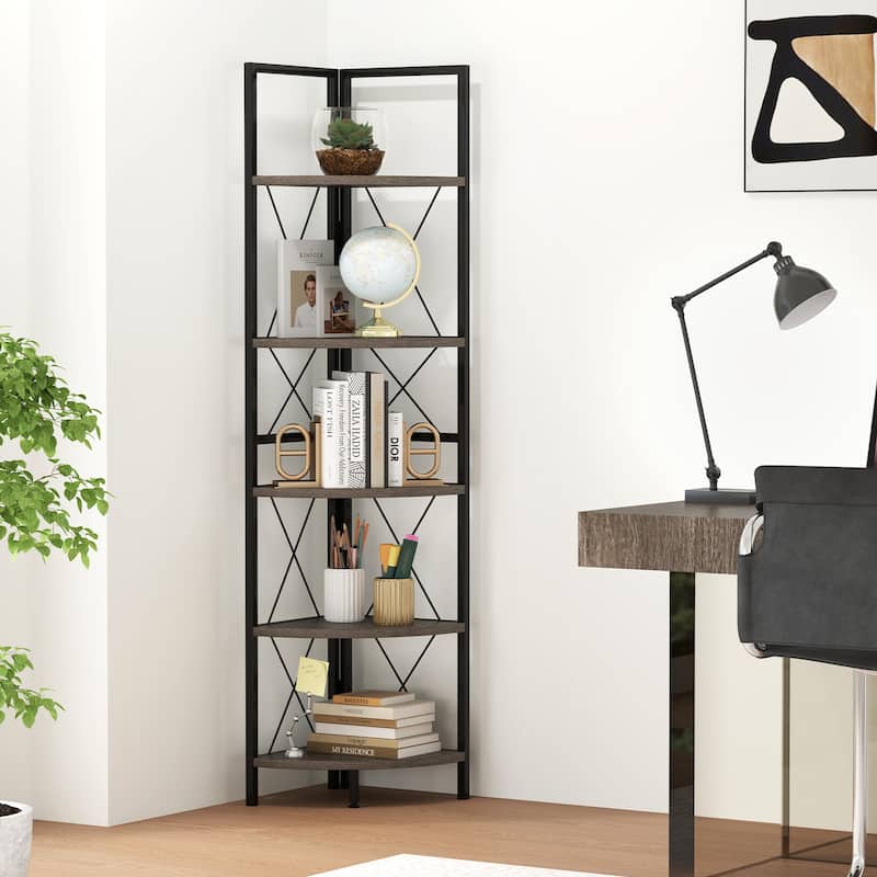 Gymax 2 PCS 5-tier Corner Display Rack Corner Ladder Bookshelf w/
