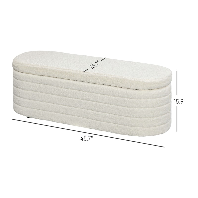 HOMCOM 46" Storage Ottoman Bench, Teddy Fleece Upholstered Boucle Storage Bench with Wood Frame, Bedroom Bench for Living Room