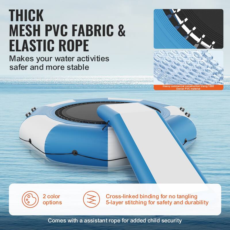 VEVOR Inflatable Water Bouncer Recreational Water Trampoline Portable Bounce Swim Platform with Slide for Pool Lake Water Sports