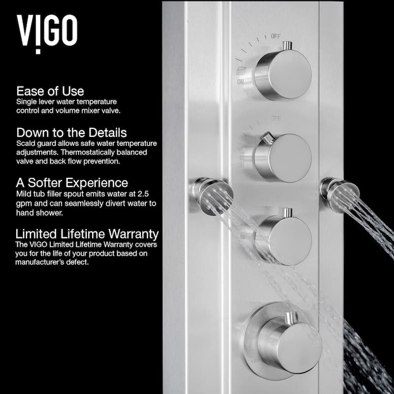 VIGO Mateo 60" H x 7" W 6-Jet Shower Panel with Fixed Rainhead in Stainless Steel