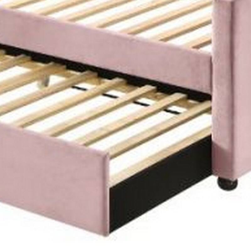 Twin Daybed with Sloped Track Arms and Trundle, Pink