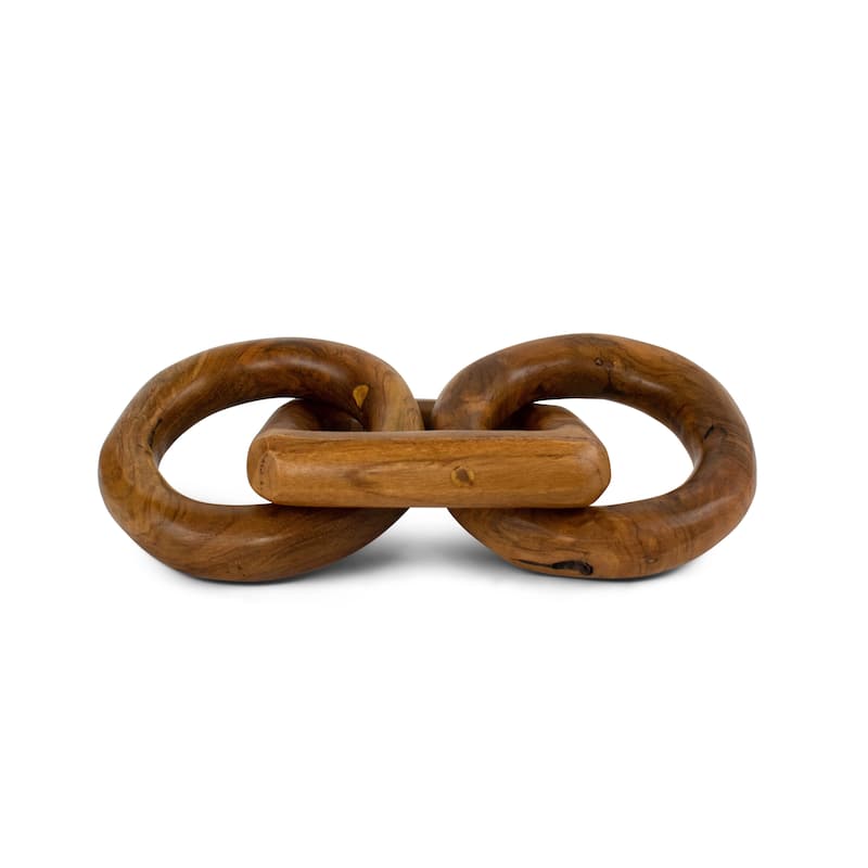 Wood Chain Link Sculpture – Hand Carved 2 Round 1 Square Link Decor, Rustic Modern Accent