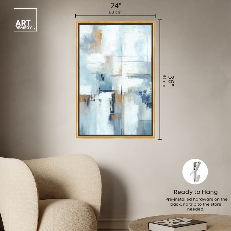 Art Remedy House Of Lines Ii Framed Blue Abstract 1 Piece Canvas Wall Art