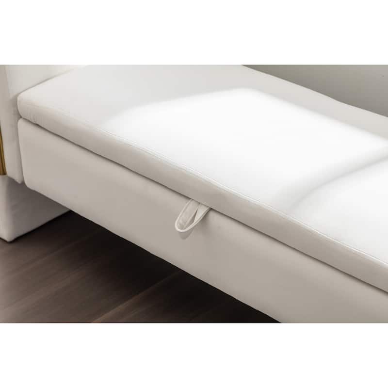 Velvet Fabric Storage Bench Bedroom Bench With Gold Metal Trim Strip For Living Room Bedroom