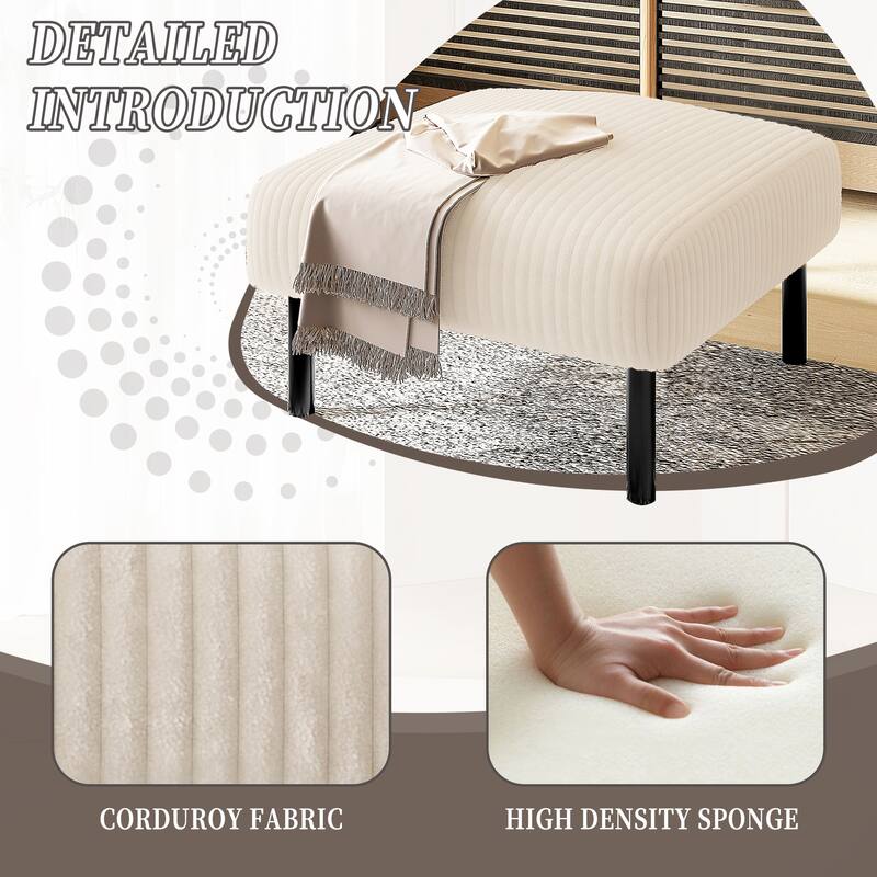 HOMEFUN Corduroy Upholstered Mid-century Modern Square Wood Frame Ottoman with Soft Padded Seat