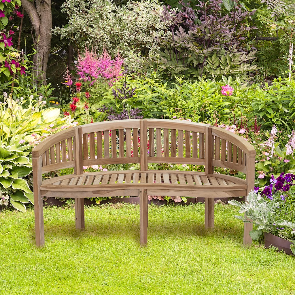 Sunnydaze Outdoor Wooden Teak Banana Bench for Garden or Patio - 59" W