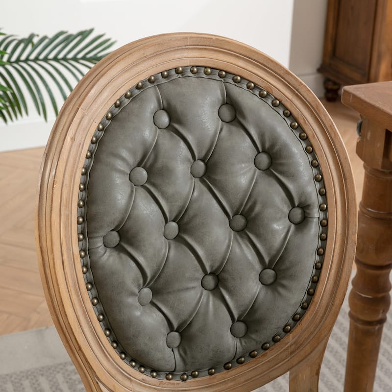 French Style Solid Wood Frame Dining Chair Set of 2,PU leather with Nailhead Trim