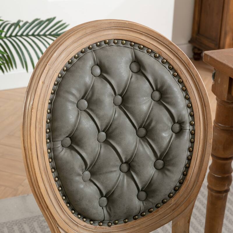 Vintage Accent Chair Dining Chair with Wood Legs, Leather Lounge Chair Padded Chair with Nailhead Trim