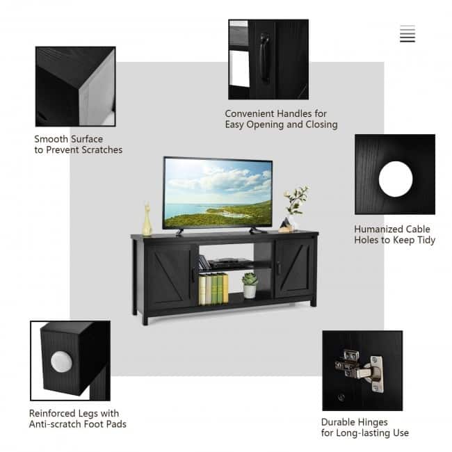 59 Inches TV Stand Media Console Center with Storage Cabinet - 59" x 16" x 25" (L x W x H)