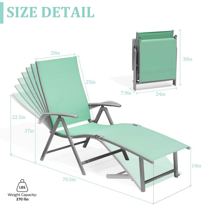 VredHom Outdoor Portable Folding Chaise Lounge Chairs (Set of 2) - 70" L x 20" W x 14" H
