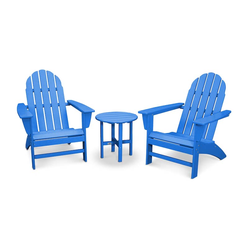 POLYWOOD Vineyard 3-piece Outdoor Adirondack Chair and Table Set - Pacific Blue
