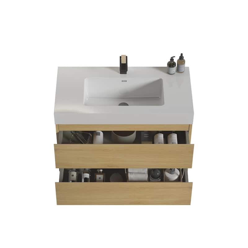 Modern Large Storage Wall Mounted Bathroom Vanity with Sink Basin without Drain and Faucet