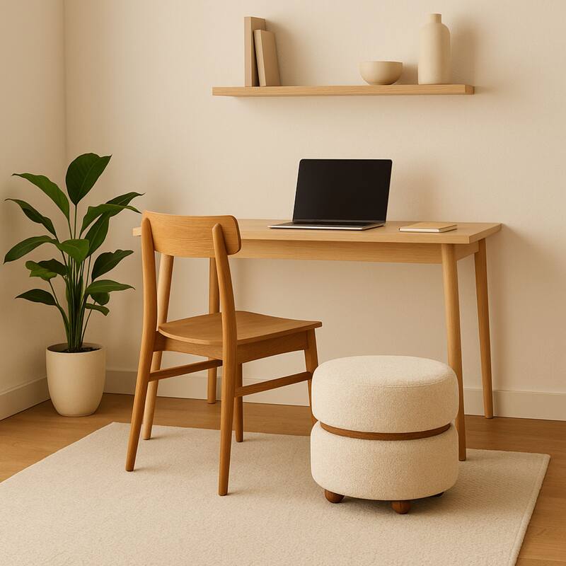 Double Pouf Round Upholstered Vanity Stool and Ottoman Foot Rest