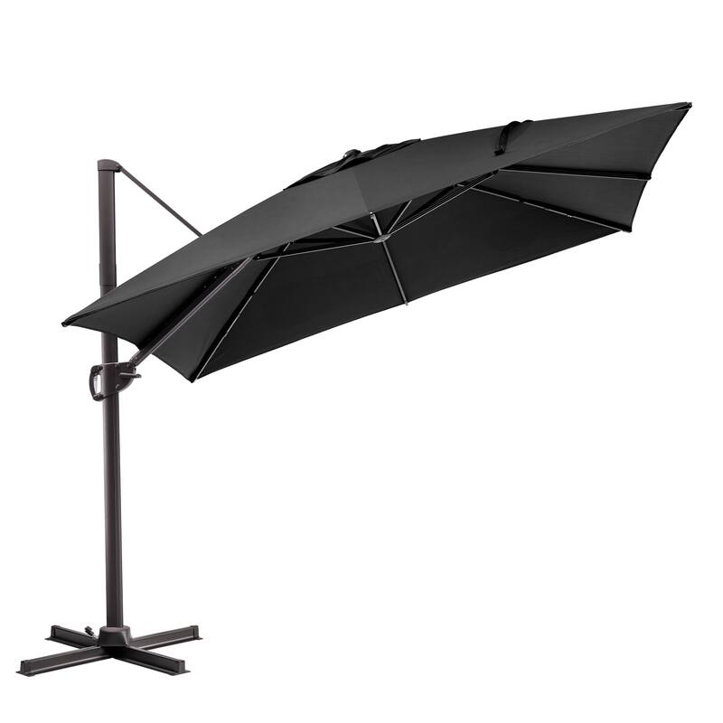 9 x11 FT LED Lighted Patio Cantilever Umbrella Double Top with Weighted Base