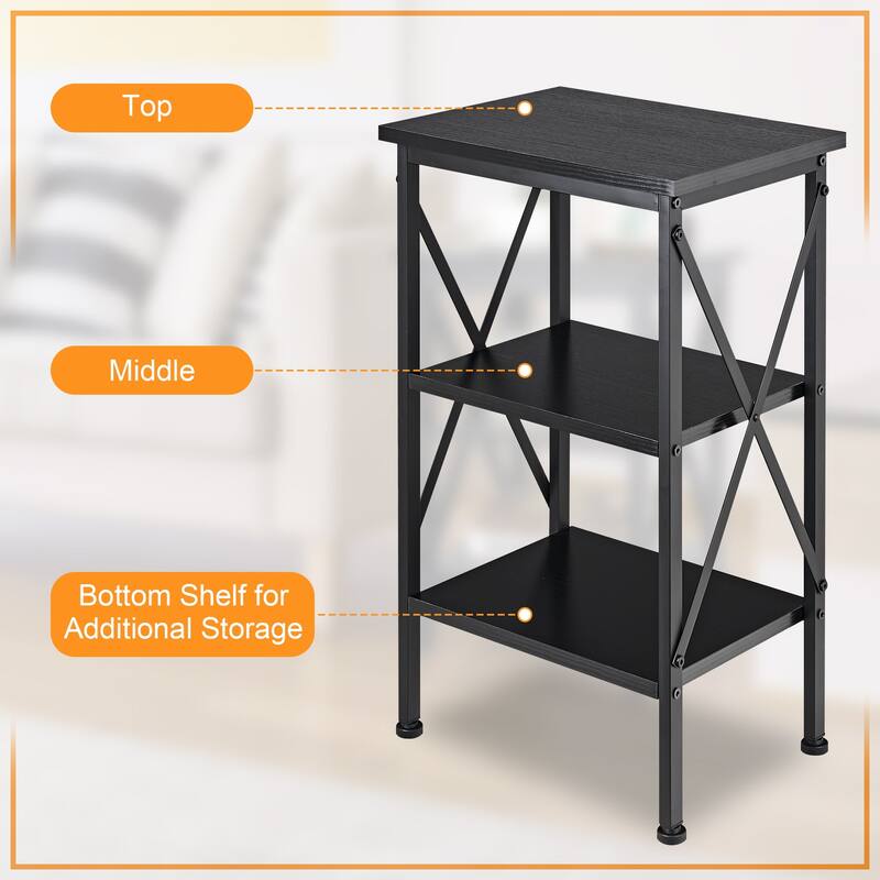 VECELO 3-Tier Open Shelf End Table with X-Frame Design 4-Step Easy Assembly 23.82" Height Side Table for Living Room or Bedroom