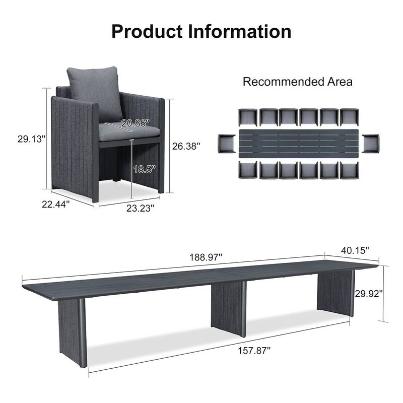 PURPLE LEAF Sanori Patio outdoor Dining Set Modern Large Weather-Resistant Aluminum for Garden Backyard Kitchen