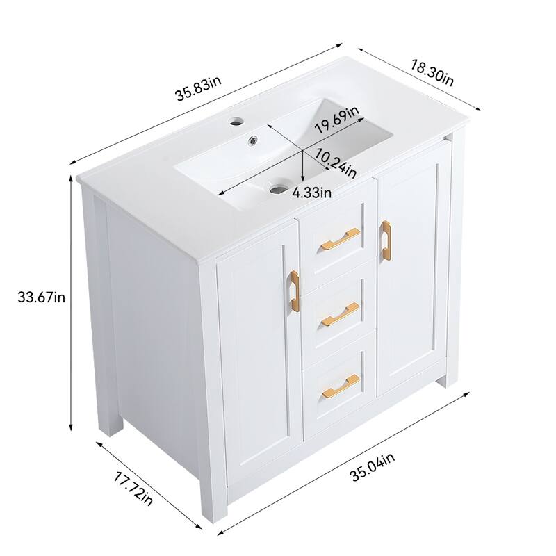 36" Bathroom Vanity with Undermount Single Sink and 2 Doors and 3 Drawers - 36''