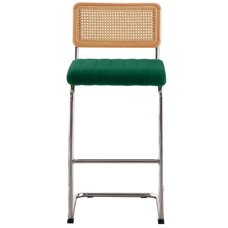 Velvet Upholstered Rattan Counter/Bar Stools, Set of 2/3
