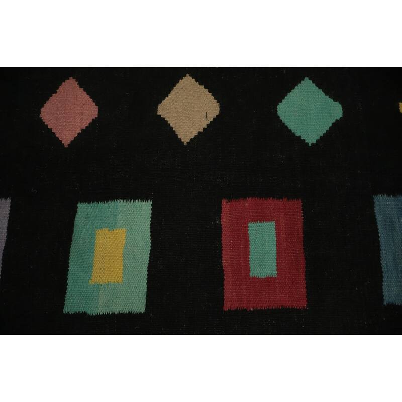 Hand Woven Oriental 100% Wool Carpet Southwestern Tribal Black Kilim Area Rug - 11' 10'' X 8' 11''
