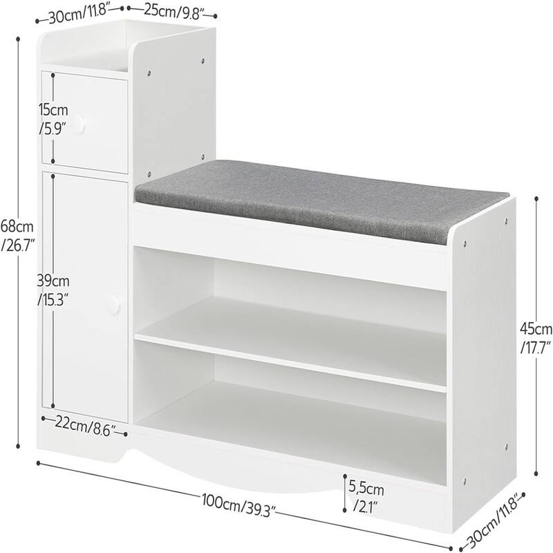 Entryway Storage Bench with Drawer and Cabinet - 11.8"D x 39.3"W x 26.7"H