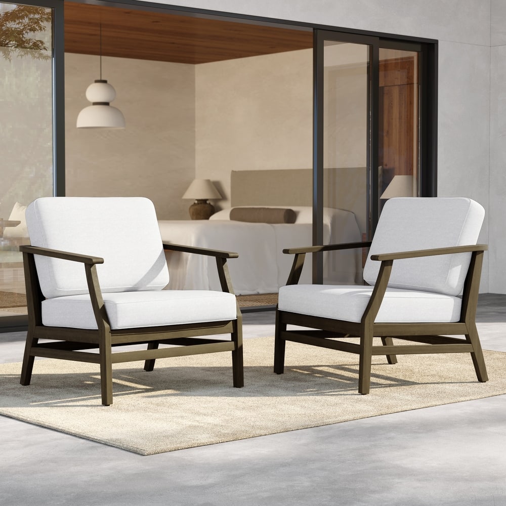 Outdoor Teak Wood Club Chairs with Cushions (Set of 2)