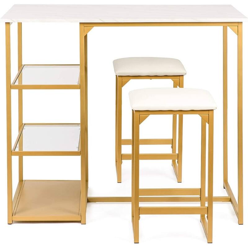 Eureka 3Piece Modern Bar Table Set, Counter Height Faux Marble Pub