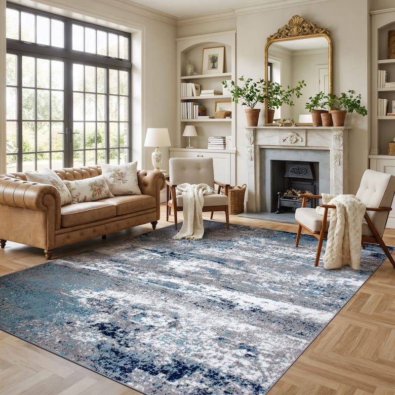 World Rug Gallery Distressed Abstract Watercolor Area Rug