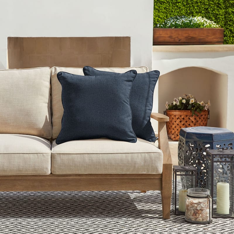 Sorra Home Sunbrella Outdoor Corded Pillow Set of 2 - 18 in H x 18 in W x 6 in D - Revive Indigo