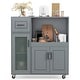 preview thumbnail 10 of 8, Gymax Kitchen Island Cart on Wheels Microwave Cabinet w/ Frosted