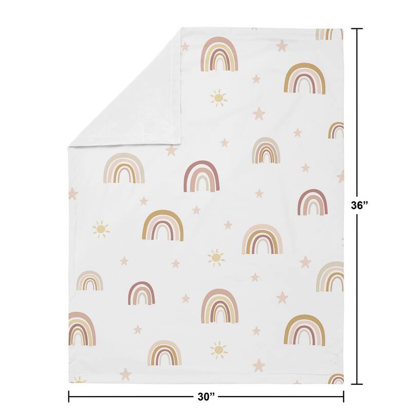 Boho Rainbow Girl Baby Receiving Security Swaddle Blanket -Blush Pink Dusty Rose Gold Yellow Mauve Beige Bohemian Star Celestial