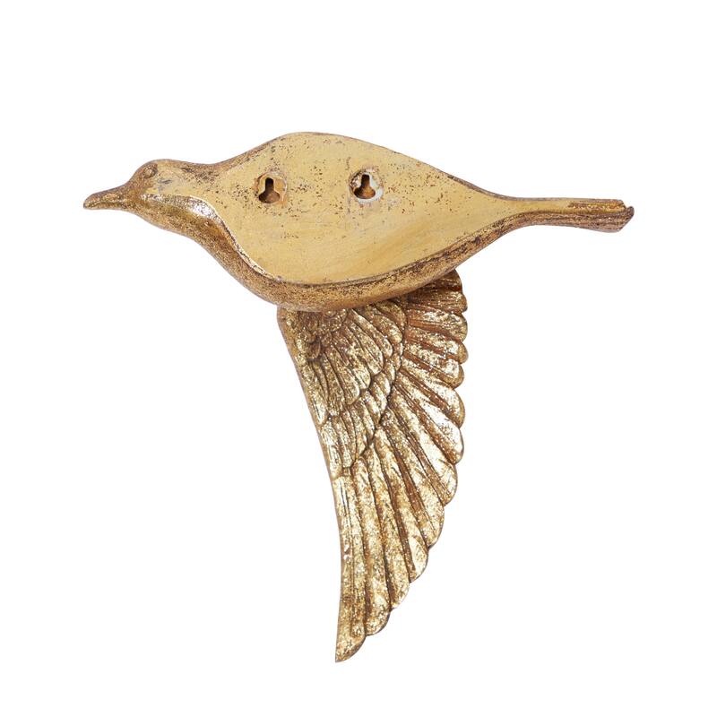Polystone Weathered 3D Floating Bird Wall Decor (Set of 3) - Dark Brown, Gold, Silver