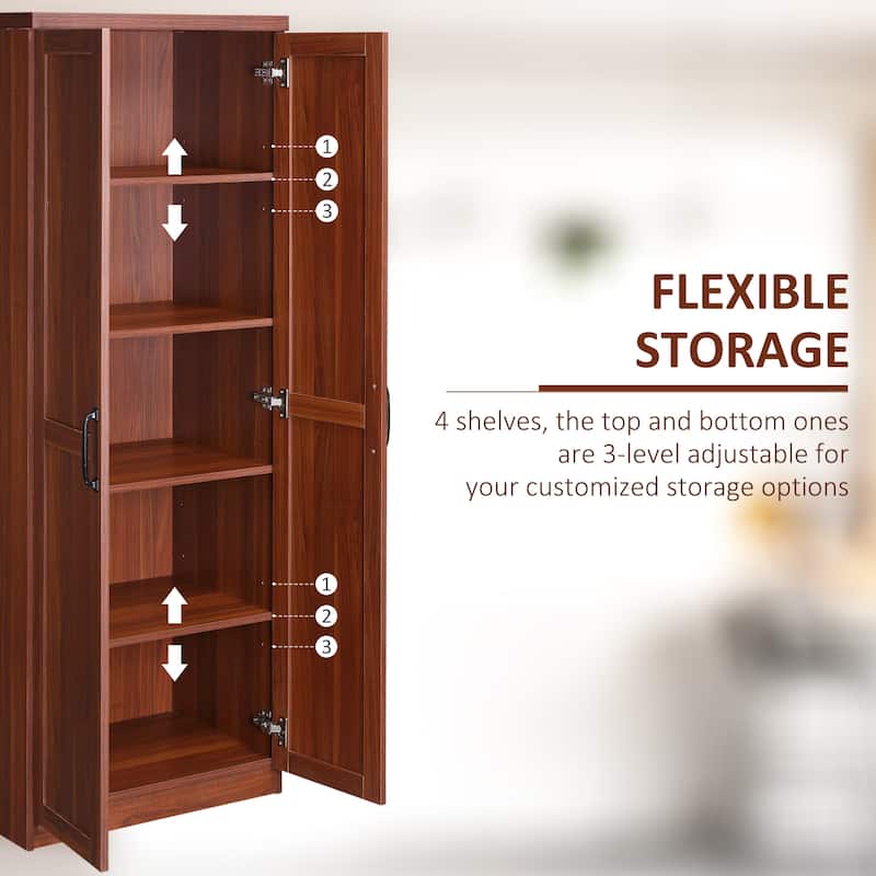 HOMCOM 63" 2-Door Kitchen Pantry, Freestanding Storage Cabinet with 5-tier Shelving and 2 Adjustable Shelves for Dining Room