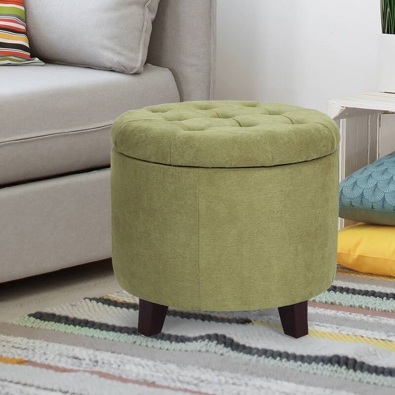 Adeco Round Button-tufted Lift-top Storage Ottoman