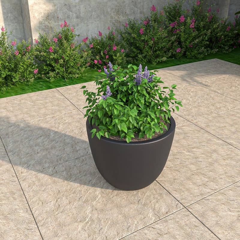 Dahlia Tapered Round Planter Pot in Fiberstone MGO Clay with Drainage for Indoor Outdoor Patio Balcony, Garden, or Living Room - Small - Black