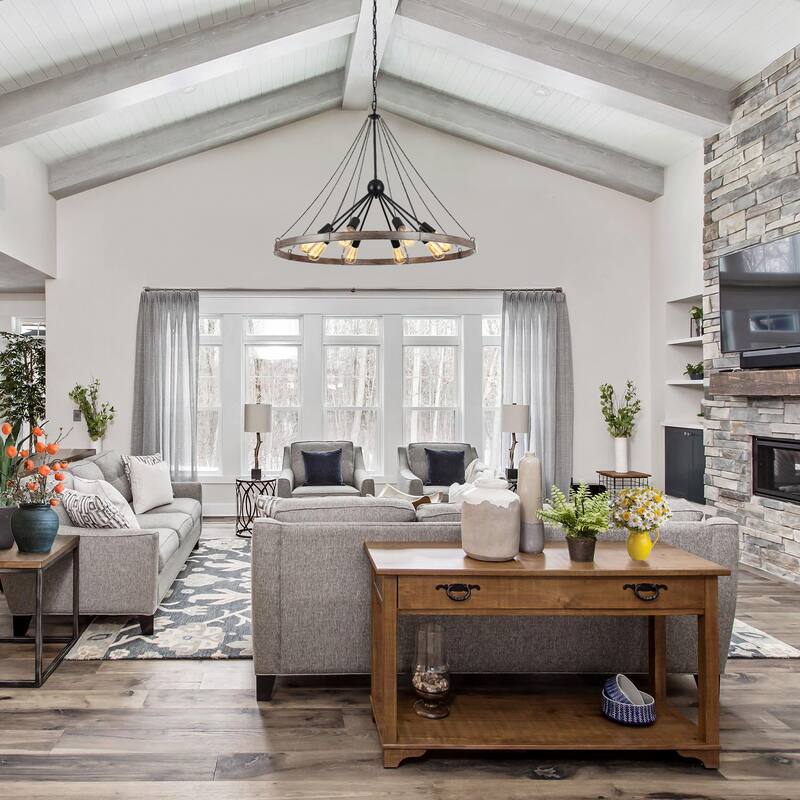 8-Light Sputnik Sphere Chandelier, Farmhouse Wagon Wheel Chandelier for Dining Living Room - 35.43'' D x 24.41'' H