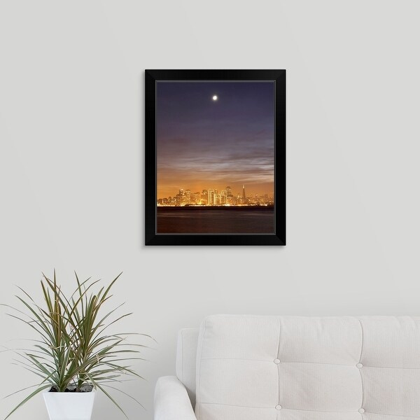 "Moon setting over San Francisco on hazy December evening, taken from Treasure Island." Black Framed Print