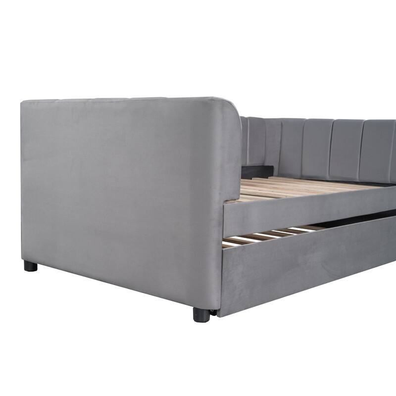 Twin Size Upholstered Daybed with Ergonomic Design Backrest and Trundle