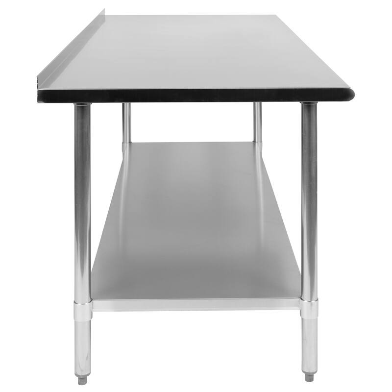 Stainless Steel 18 Gauge Work Table with Backsplash and Shelf, NSF