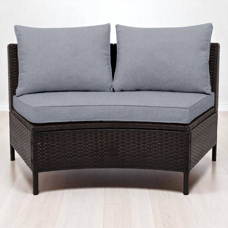 5-Piece PE Rattan Wicker Outdoor Sofa Set with Cushions, Pillows,and Tempered Glass Table-Outdoor Patio Sectional Furniture Set