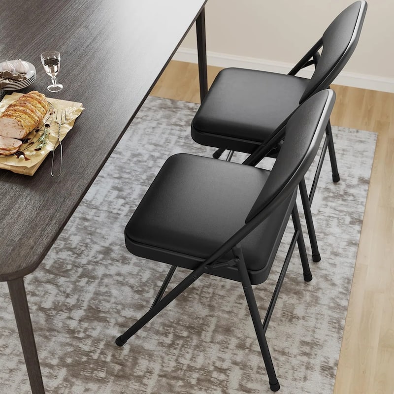 Folding Chairs with Padded Seats - PU Leather Foldable Chair for Home and Office, Indoor and Outdoor Events - Set of 2 - Black