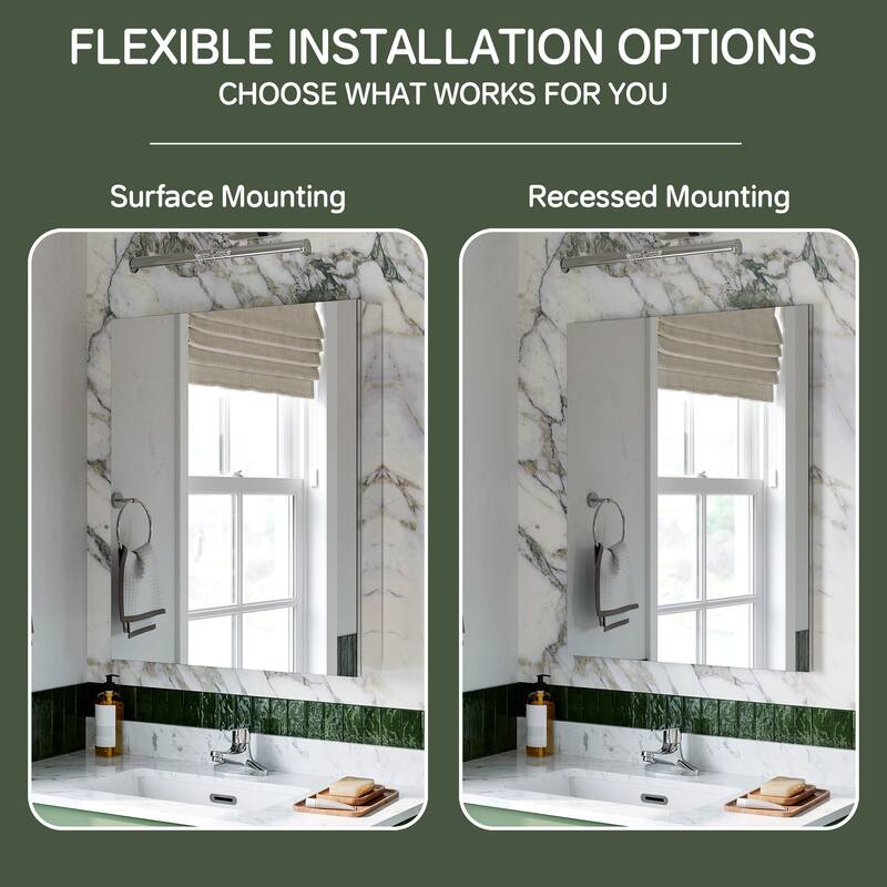 24x30 in Mirrored Medicine Cabinet, Tri-View, Right Swing, Recessed/Surface, Copper-Free, Blum Soft-Close, Chrome
